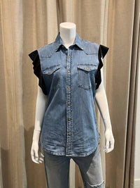 Aquarius Cocktail - Women's Hank Vintage Western Shirt With Ruffles