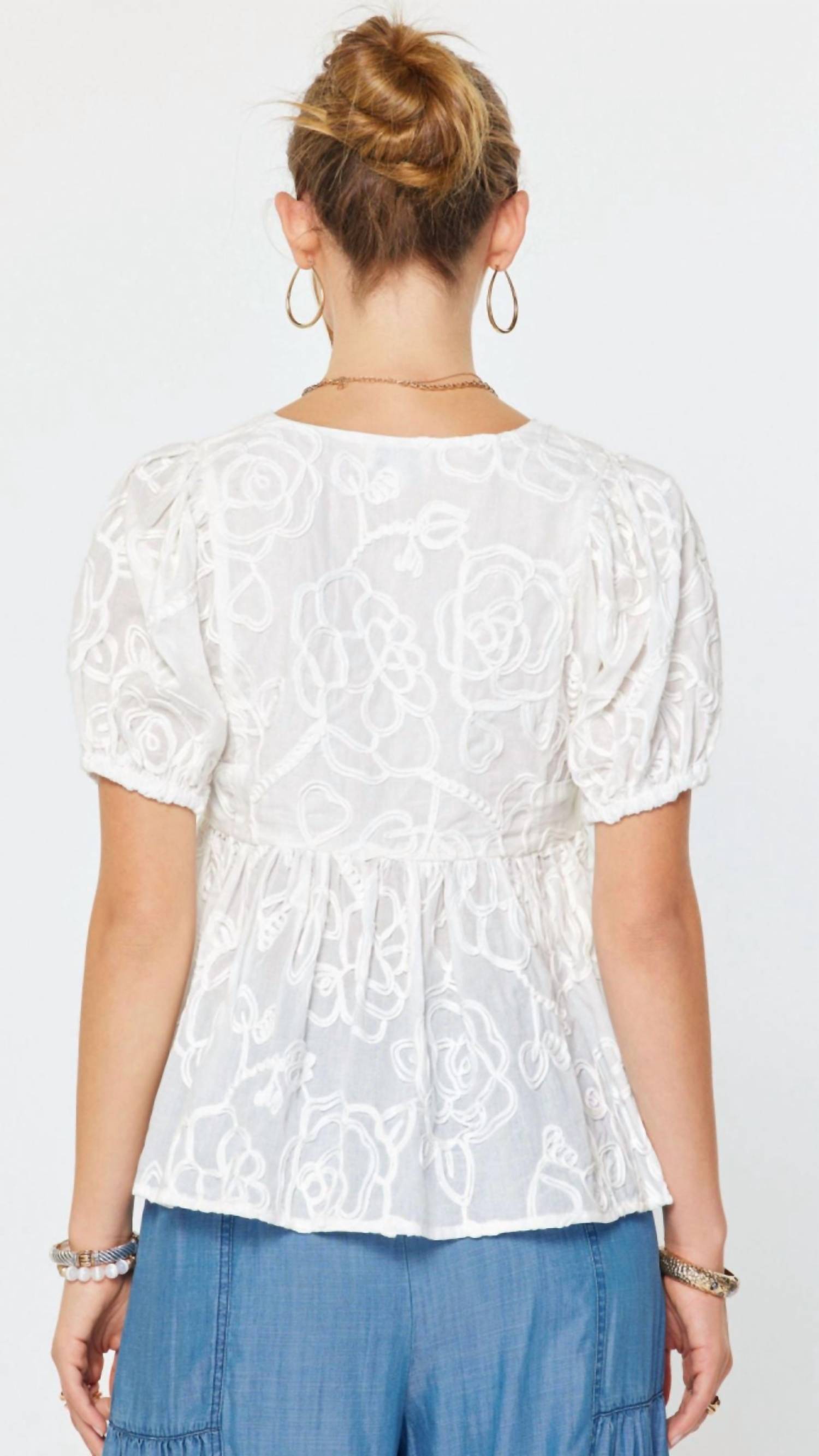 Current Air - Floral Embroidery Babydoll Blouse