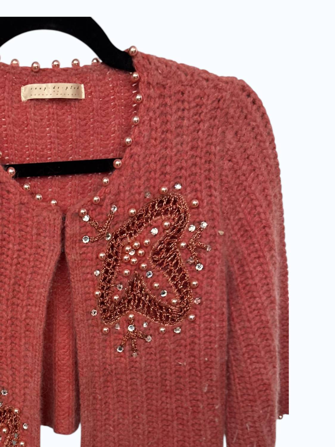 Coup-De-Pied Women's Embroidered Cardigan in pink - women's cardigan - detail view
