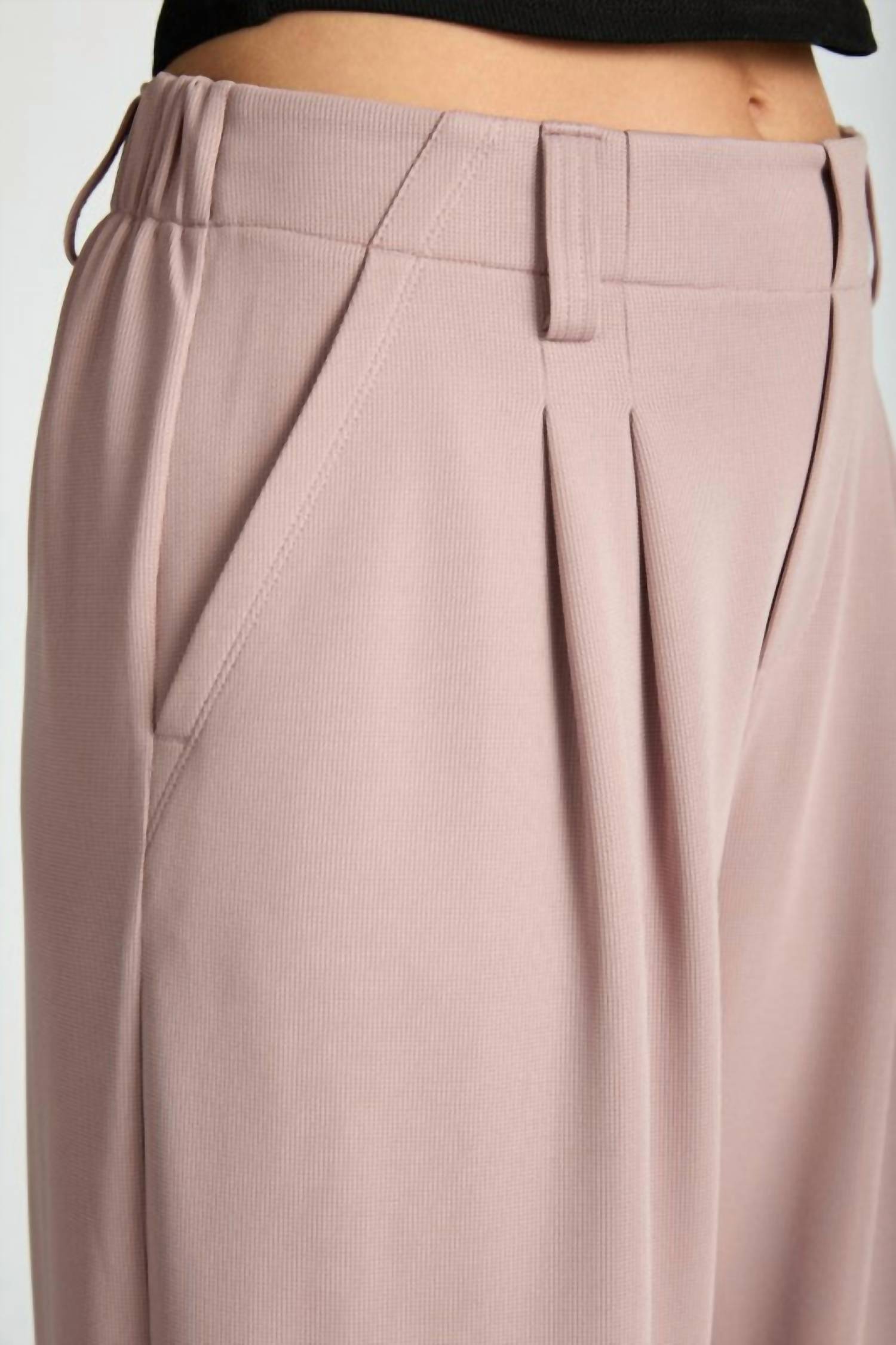 Loit - Wide Leg Waffle Textured Pleated Pants