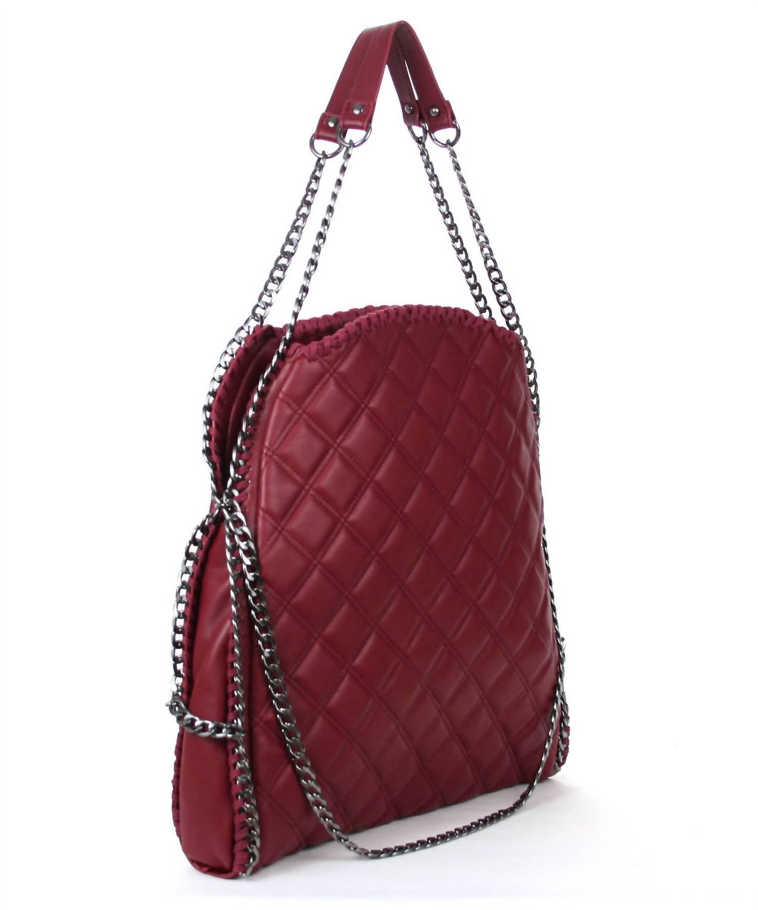 STEVE MADDEN Women's Quilted Tote Bag in wine - women's bag - alternate view
