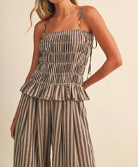 Klesis - Striped Ruffled Hem Wide Leg Jumpsuit