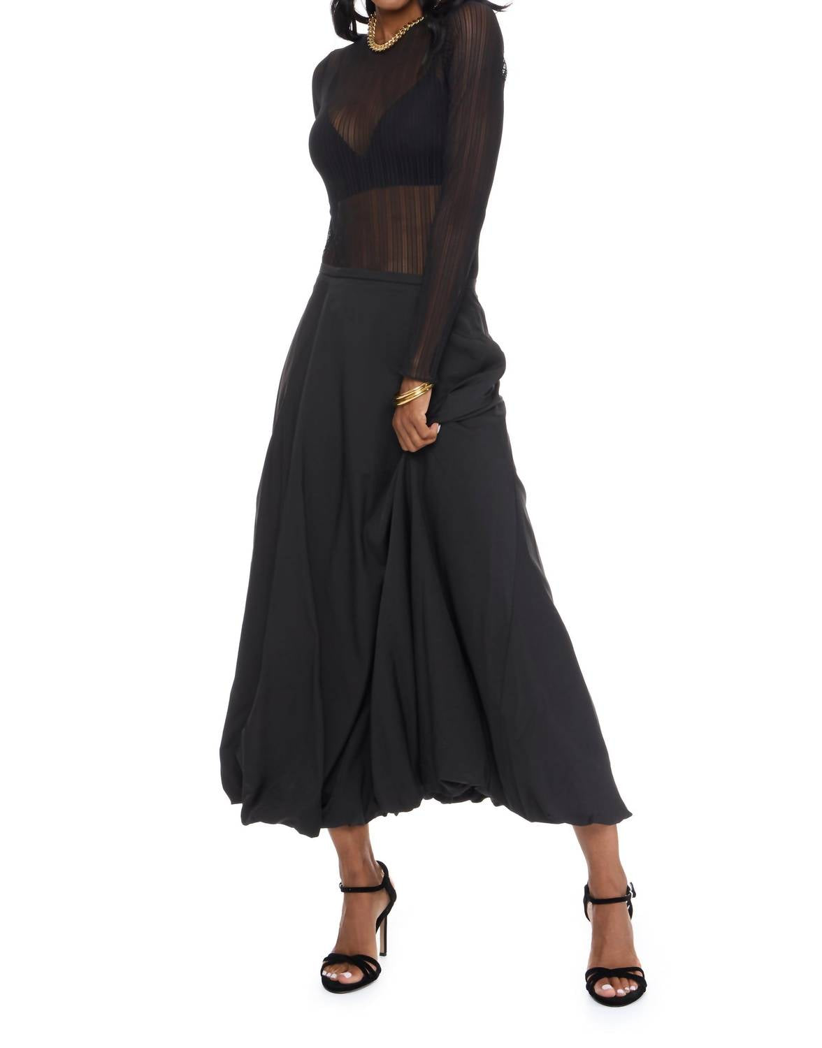 GREYLIN Mila Bubble Maxi Skirt in black - women's skirt - detail view