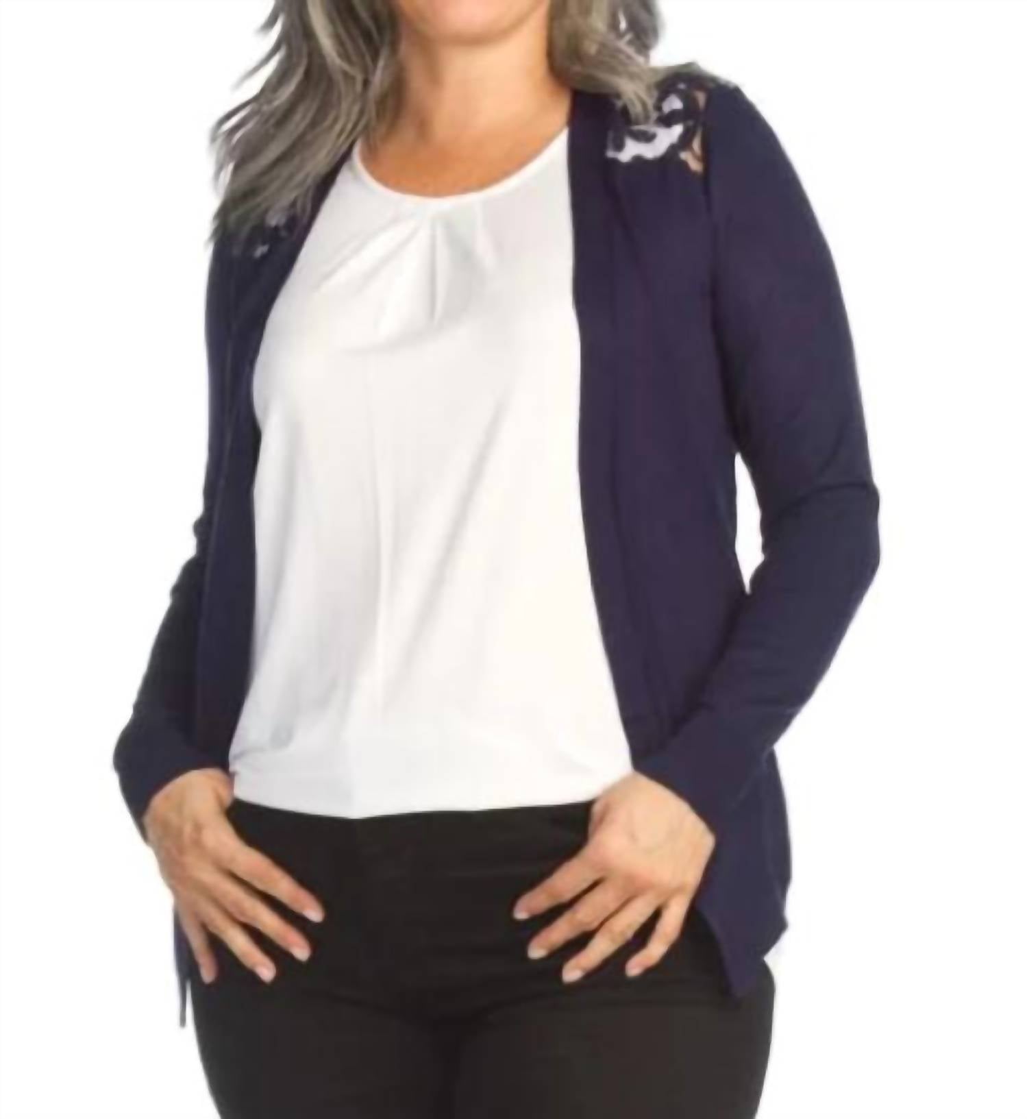 Papillon - Lace Back Long Sleeved Waterfall Cardigan - Petite