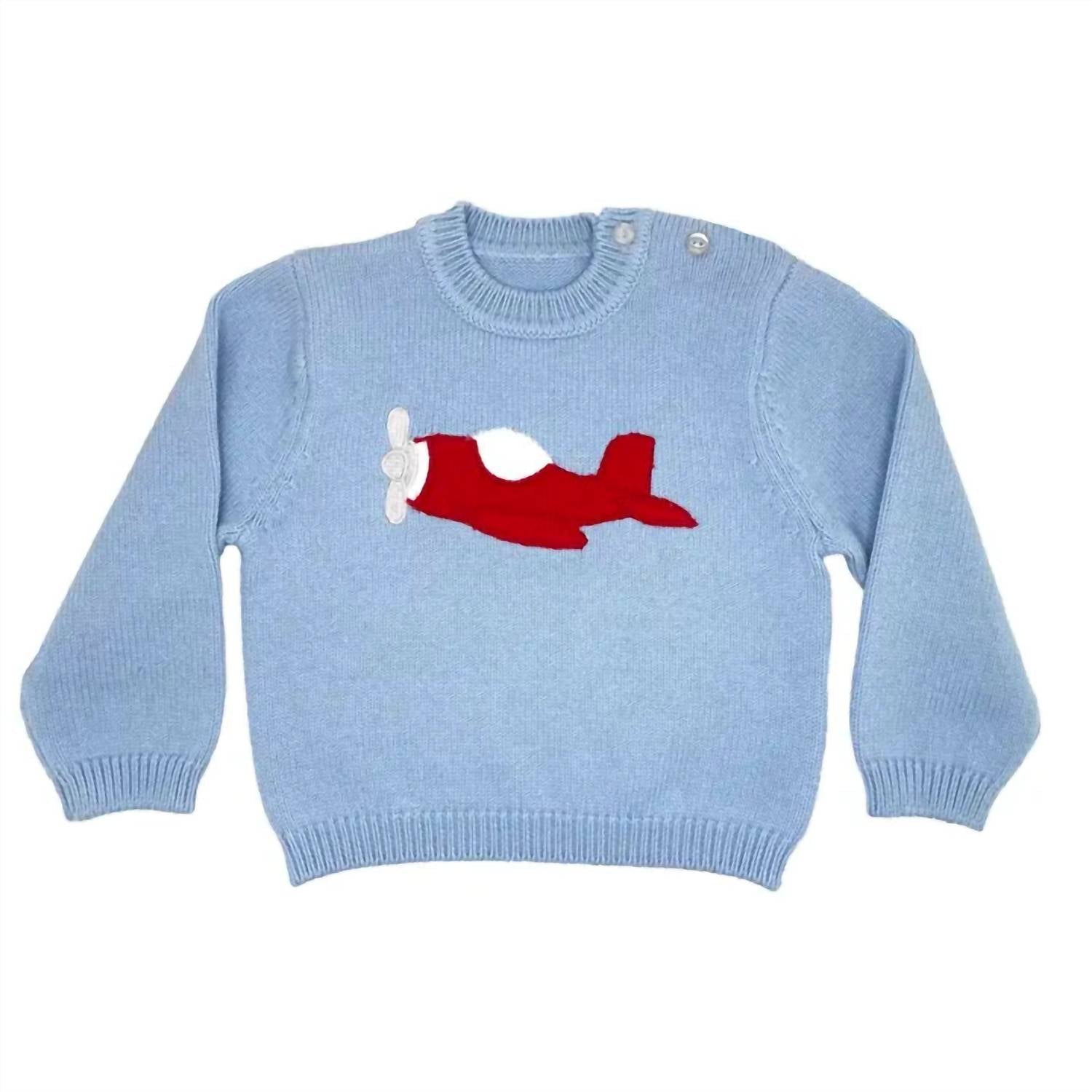 Petit Ami Zubels Kid's Airplane Knit Sweater in blue - kids' shirt
