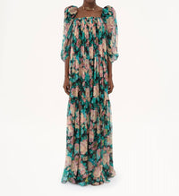 Chloe - Long Square Neck Puff Sleeves Dress