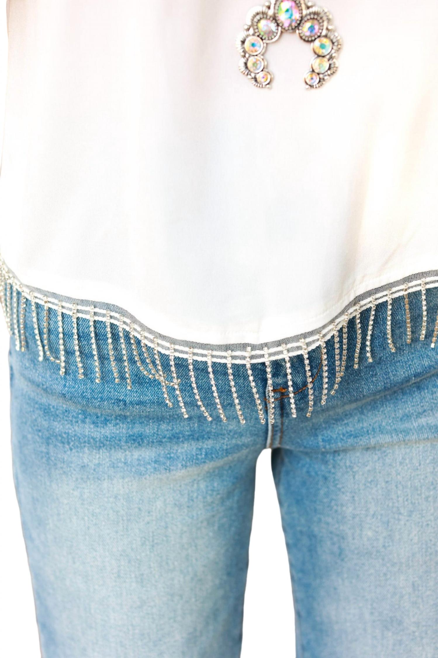 Maelani Top With Rhinestone Fringe