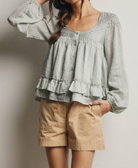 Forte - Ruffle Hem Peasant Blouse