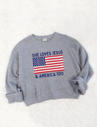 Oat Collective - She Loves Jesus And America Mid Cropped Graphic Sweatshirt