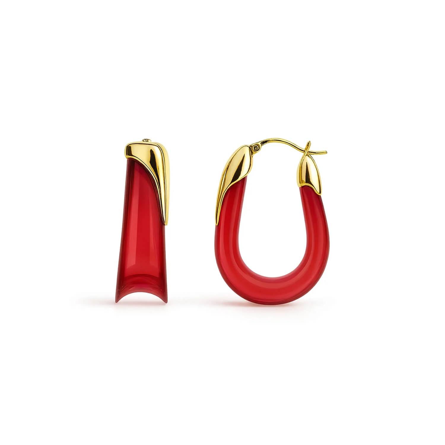 Gold & Honey - Women's Sculpted U Lucite Birthstone Hoop Earrings