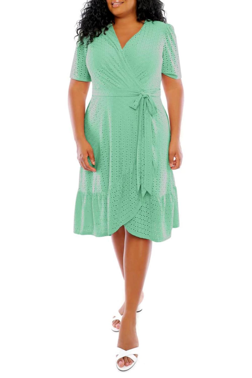 London Times - Short Sleeve Faux Wrap Midi Dress