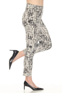 Joseph Ribkoff Abstract Print Slim Ankle Pants in vanilla multi - women's pants - detail view