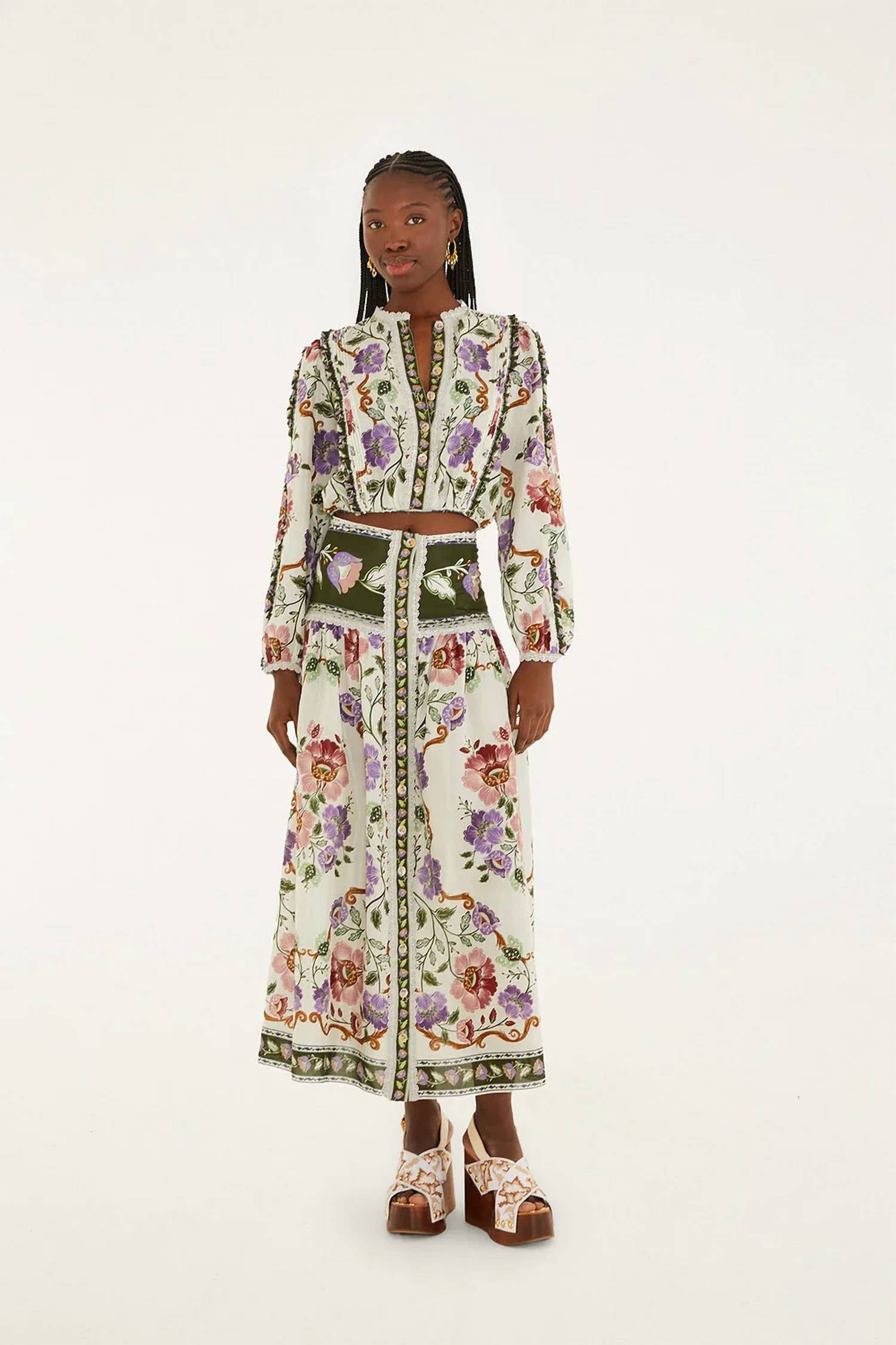 Farm Rio - Rococo Flowers Midi Skirt