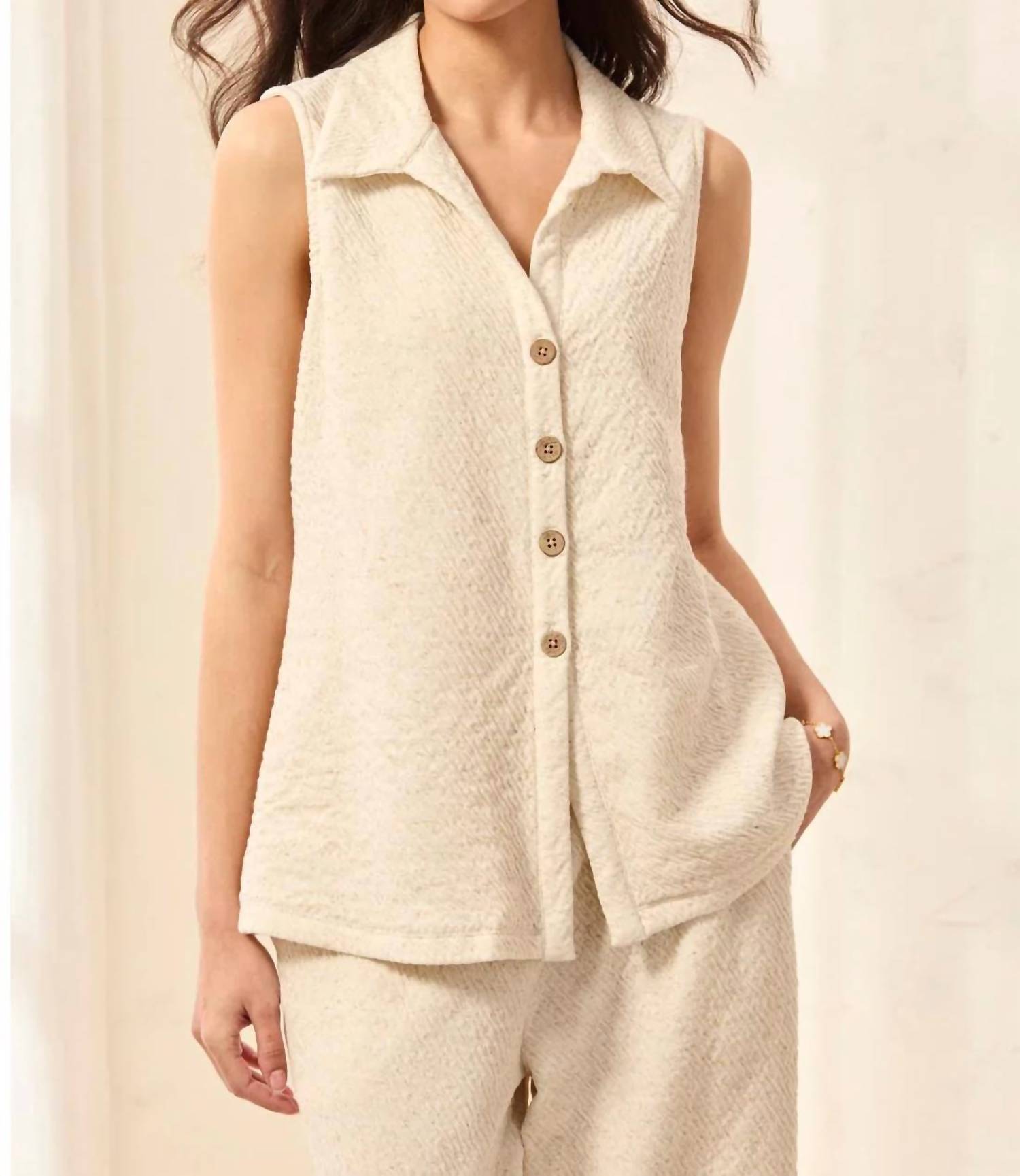 Tribal - Sleeveless Button Front Top