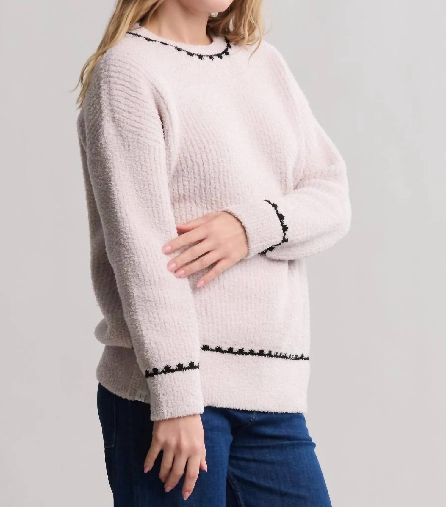 Barefoot Dreams - Cozychic Ribbed Sweater With Blanket Stitch