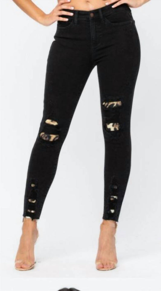 Judy Blue - Leopard Patch Skinny Jeans