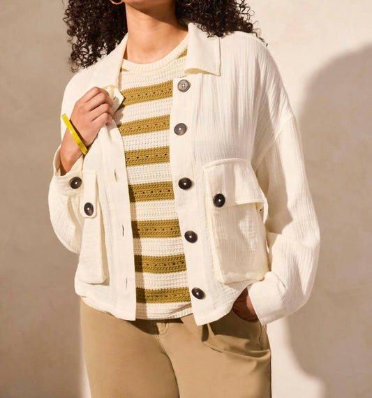 Tribal - Cotton Gauze Button-up Jacket With Black Buttons