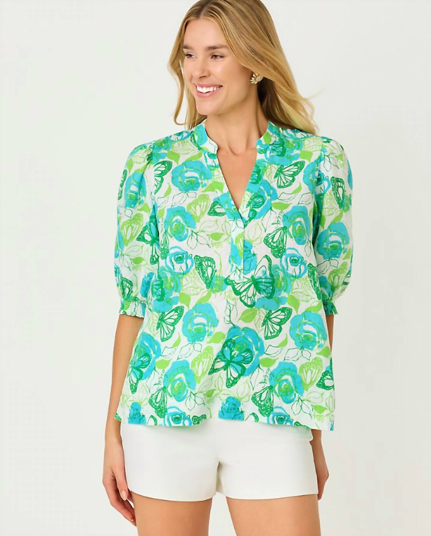 Lilly Pulitzer - MIALEIGH ELBOW SLEEVE LINEN TOP