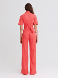 Matthew Bruch Belted Pleated Trouser in persimmon - women's pants - detail view