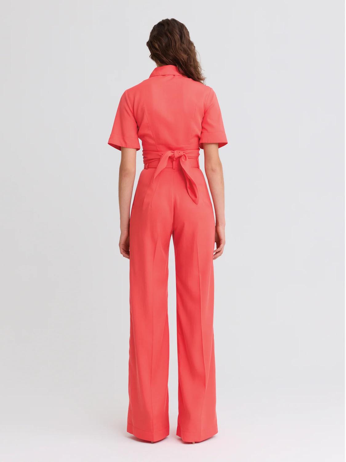 Matthew Bruch Belted Pleated Trouser in persimmon - women's pants - detail view