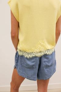 Entro - Miro Lace Trim Cap Sleeve Knit Top