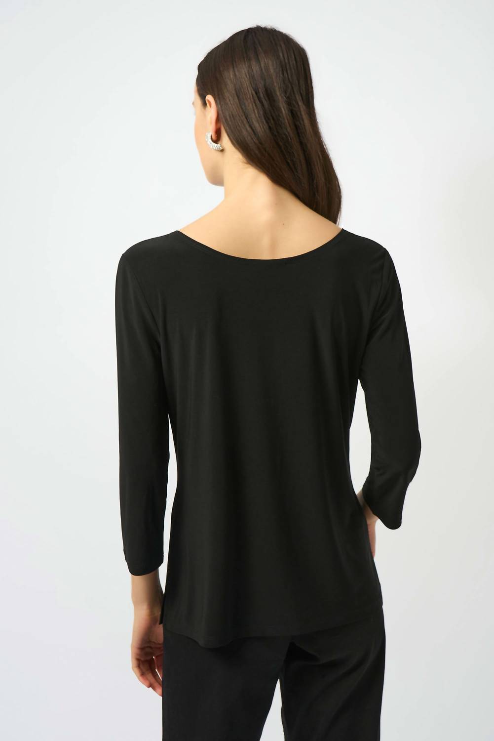 Joseph Ribkoff Silky Knit Scoop Fit & Flare Top in black - women's blouse - detail view