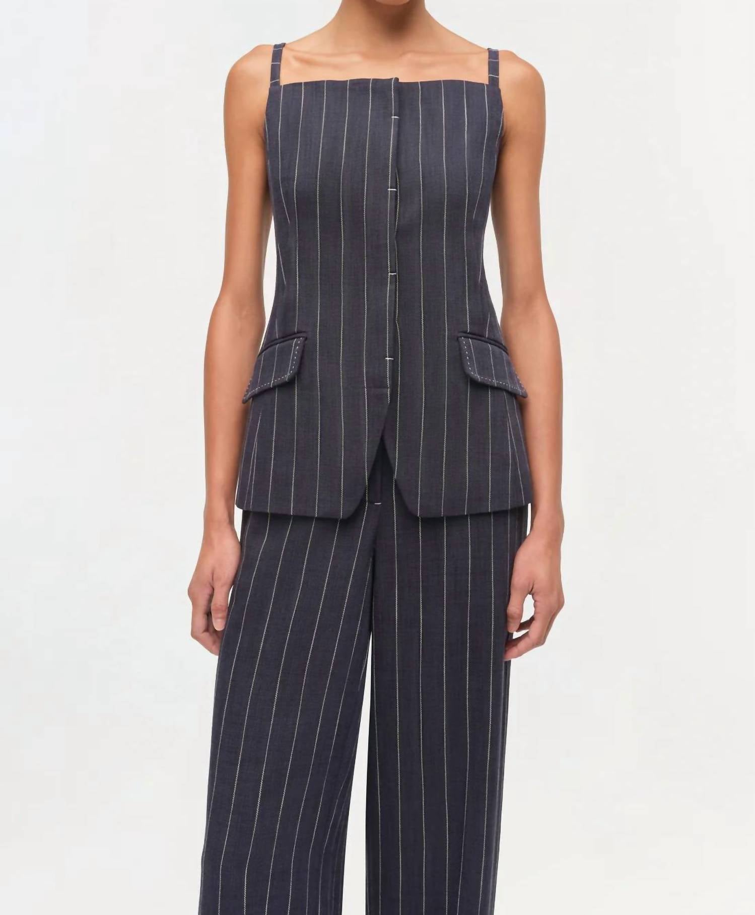 SIMKHAI Edie Square Neck Top in midnight stripe - women's shirt