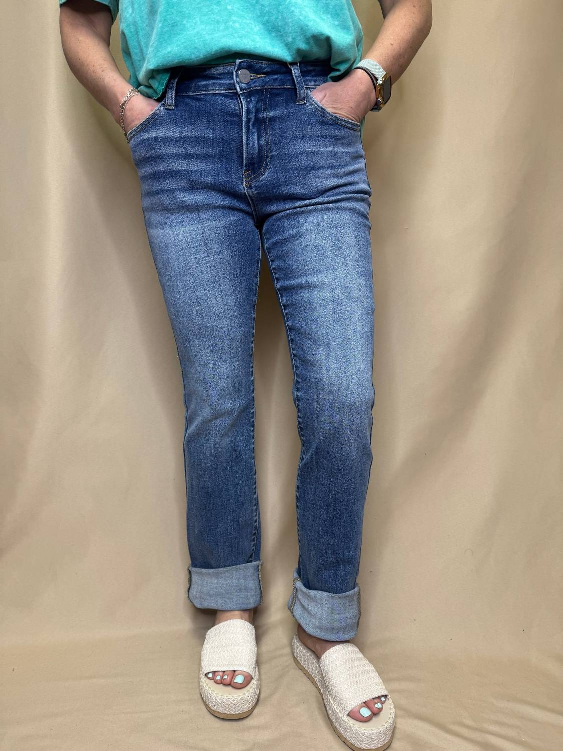 Risen - Mid Rise Long Straight Leg Jeans