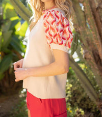 Voy - Jessie Scallop Neck Printed Short Sleeve Knit Top
