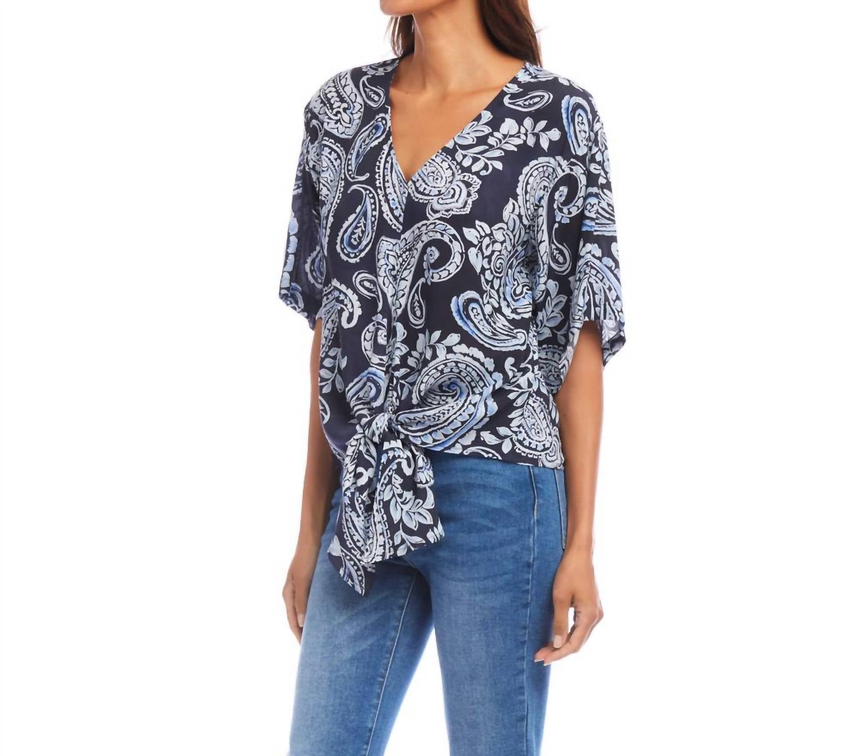 Karen Kane - Flutter Sleeve Tie Front Top
