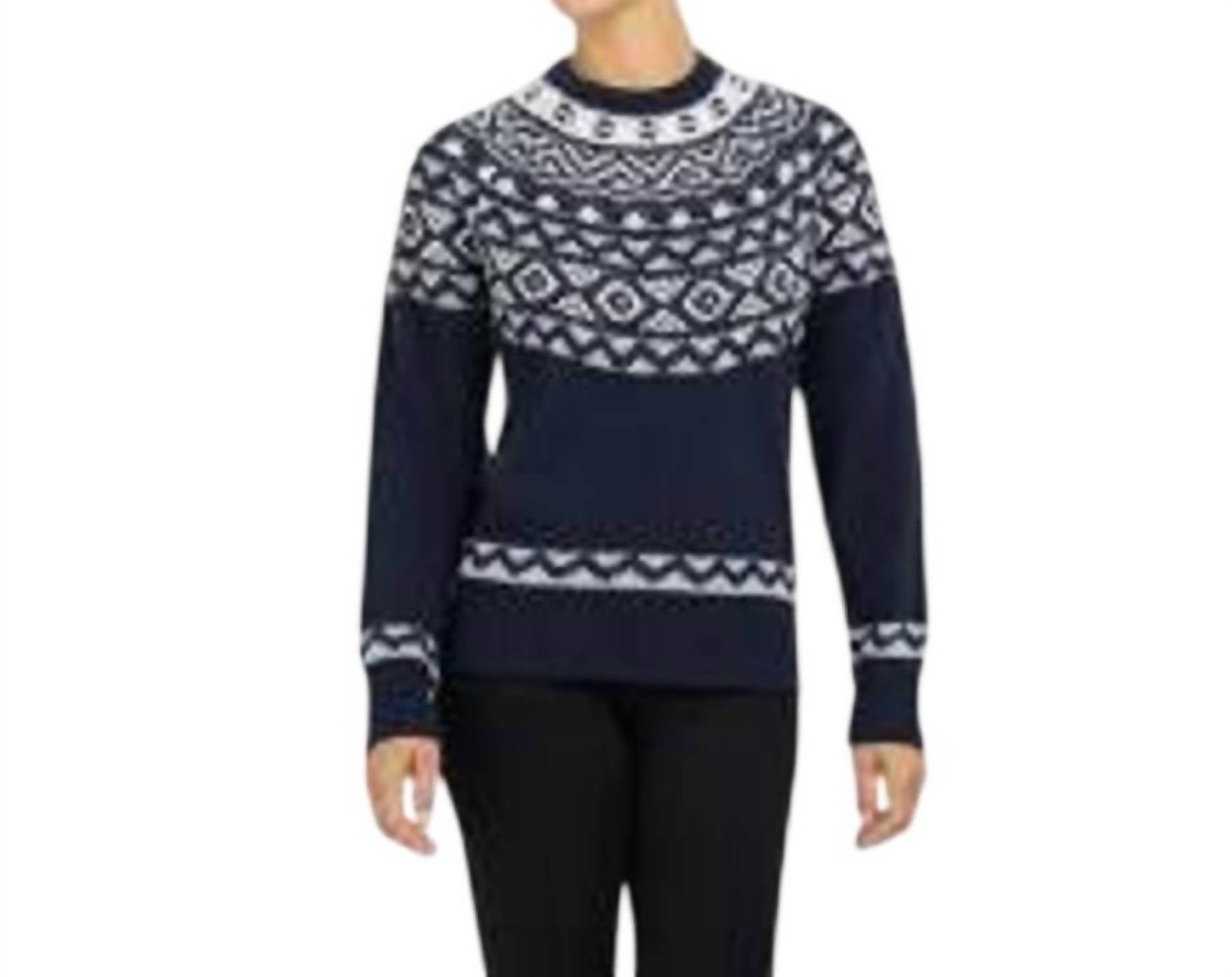 Ski-Doo Women's Warm Fair Isle Long Sleeve Pullover Sweater in cream and navy - women's sweater