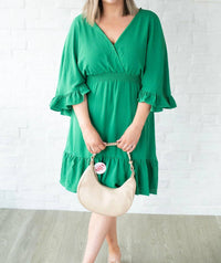SHE + SKY Women's Ruffle Sleeve Dress in green - women's dress