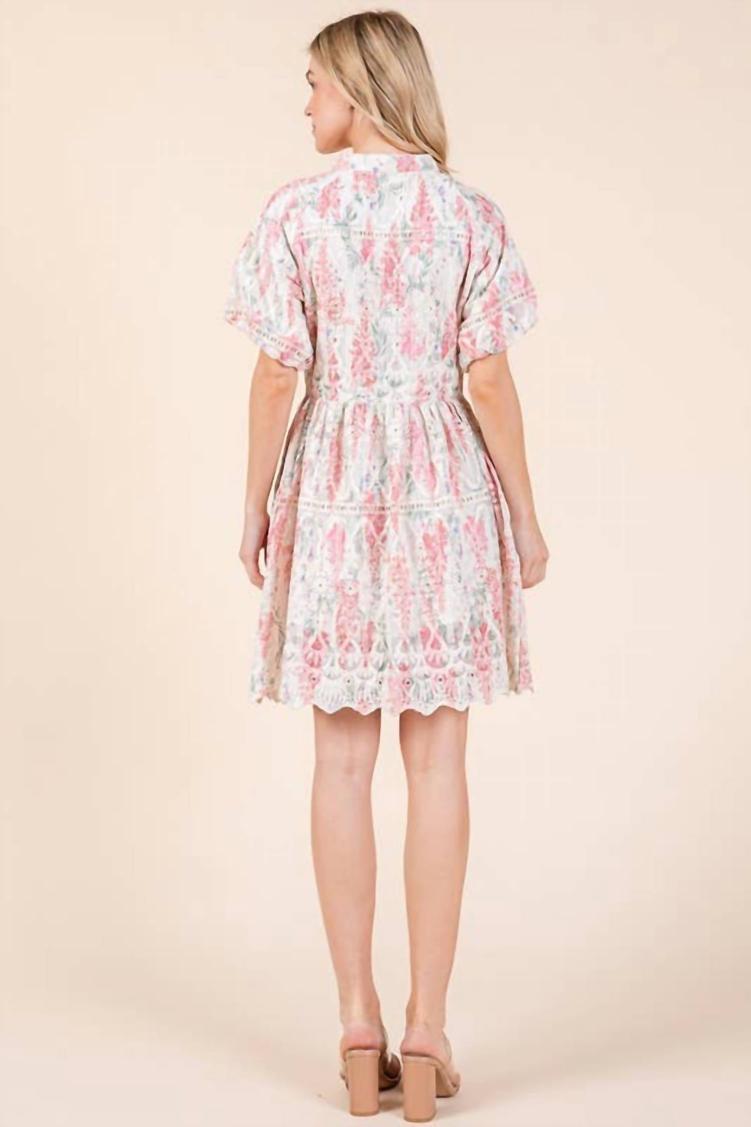 Geegee X Lovelo - Floral Eyelet Lace Mini Shirt Dress