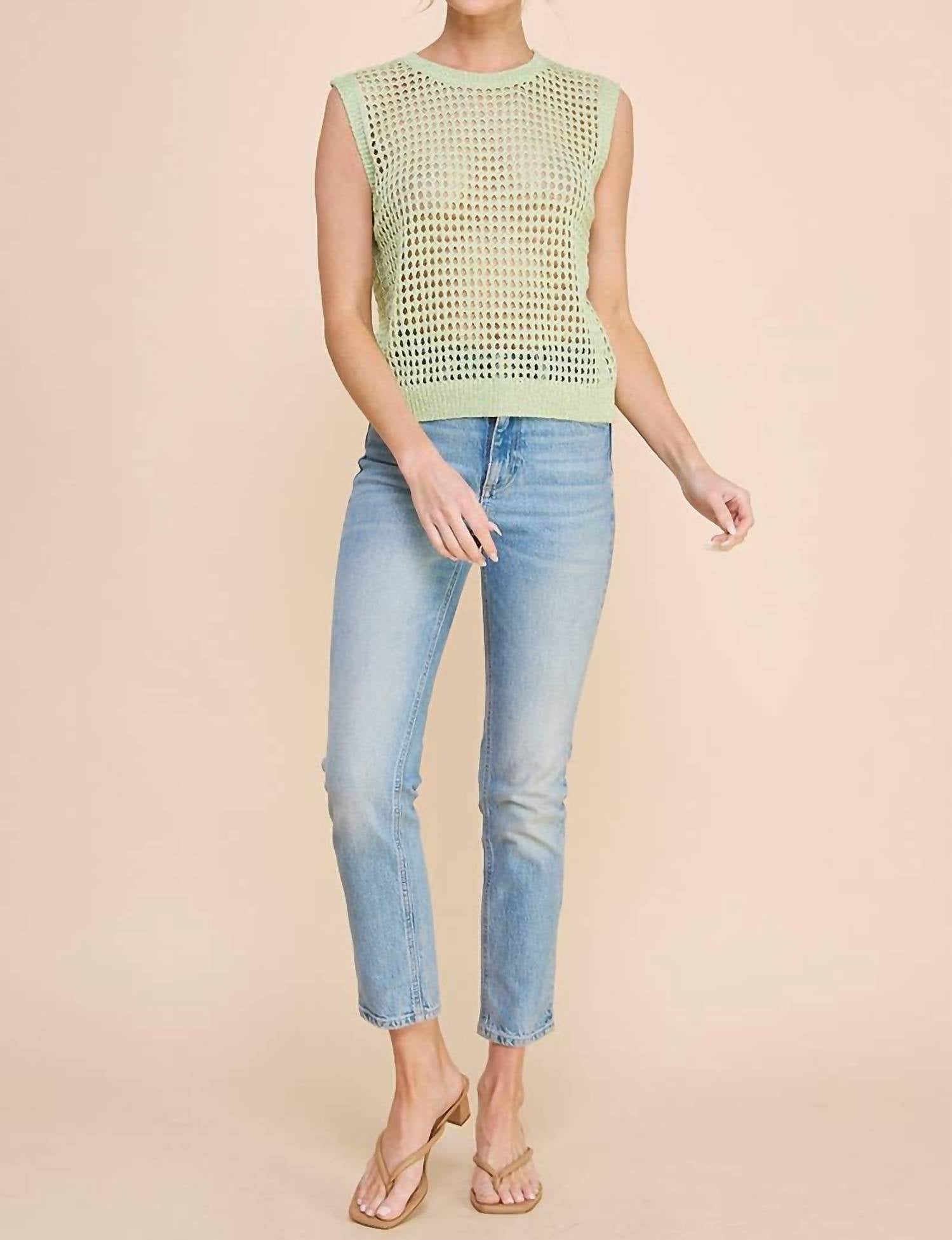 Allie Rose - Open Weave Foil Knit Crochet Tank Top