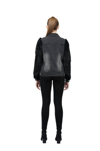 Murray Genuine Real Rabbit Fur Sleeve Denim Coat