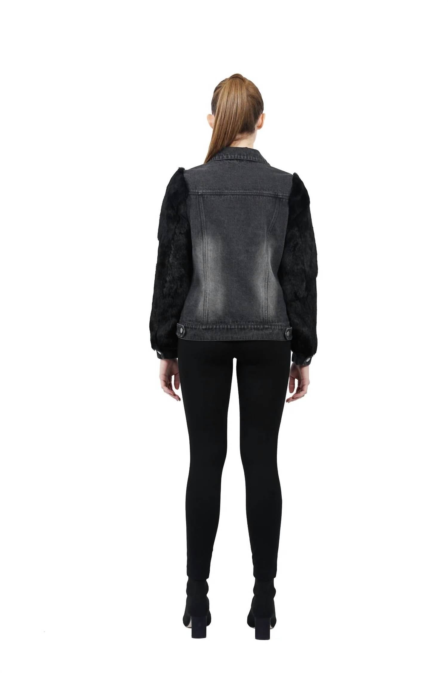 Murray Genuine Real Rabbit Fur Sleeve Denim Coat