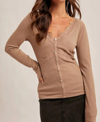 Hem & Thread - Lace Trim Long Sleeve Top