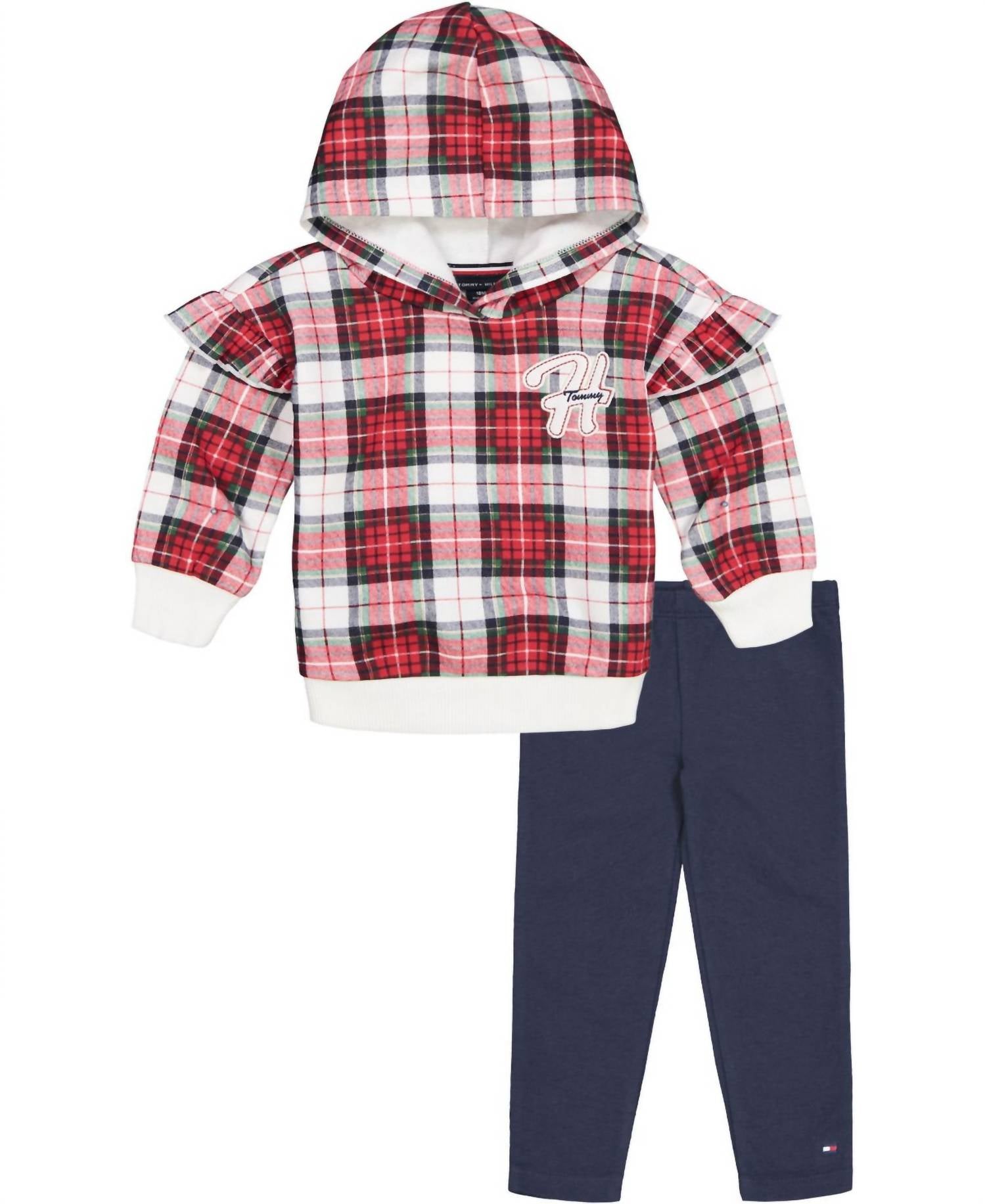 Tommy Hilfiger - Little Girls Signature Plaid Hoodie and Leggings 2-Piece Set