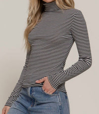 Active Basic - Stripe Long Sleeve Turtleneck Top