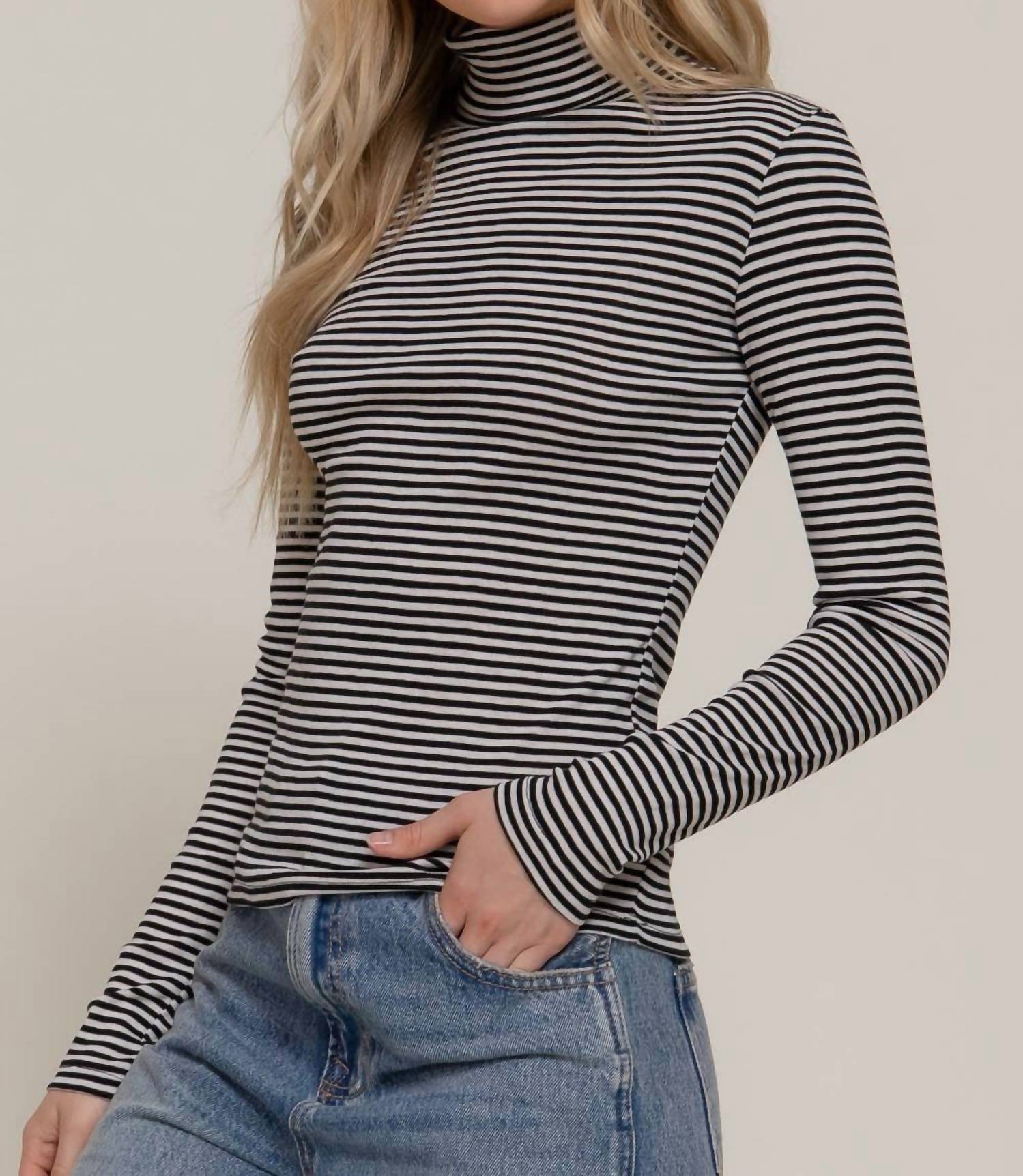 Active Basic - Stripe Long Sleeve Turtleneck Top
