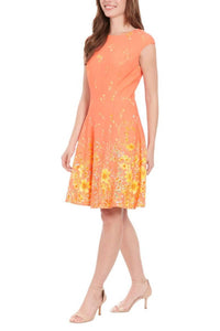 London Times - Crew Neck Floral Fit & Flare Scuba Dress