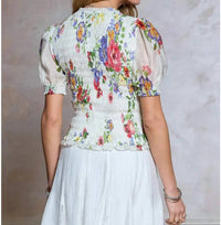 Current Air - Floral Print Split Neck Top