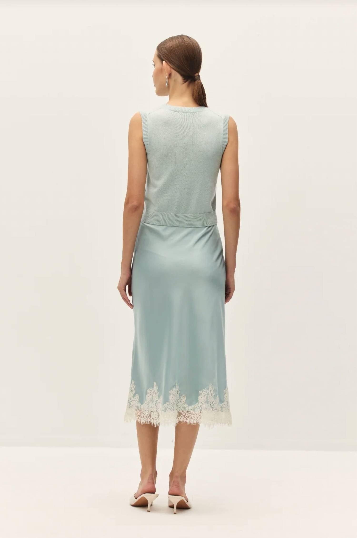 Elodie - Women's Enid Lace Satin Midi Skirt