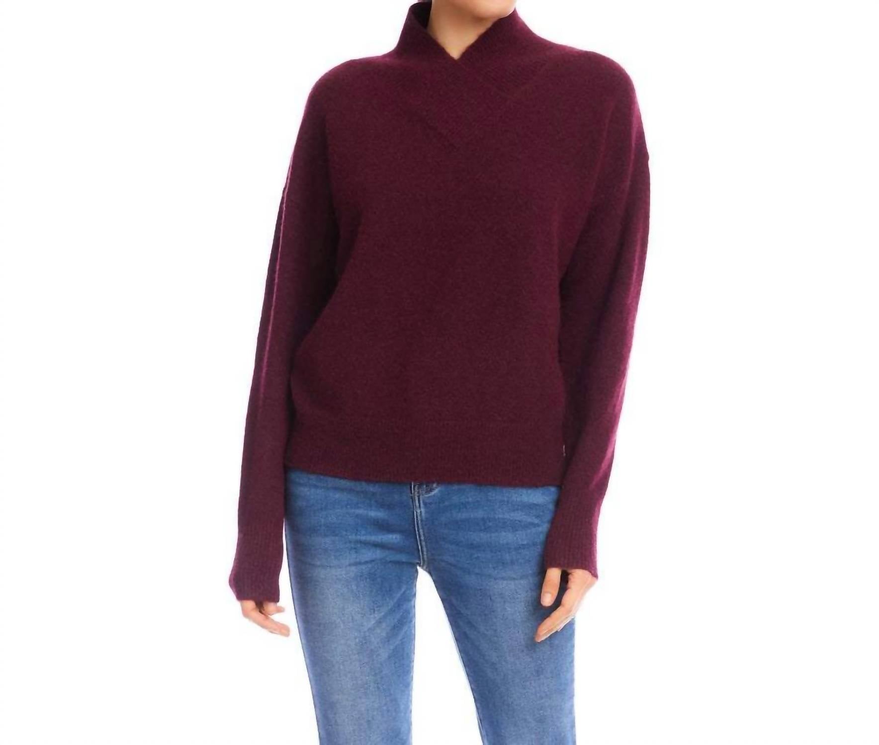 Karen Kane Shawl Collar Sweater - Petite in wine - women's sweater - detail view
