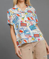 umgee Tropical Resort Print Button-down Top in multicolor - women's shirt - alternate view