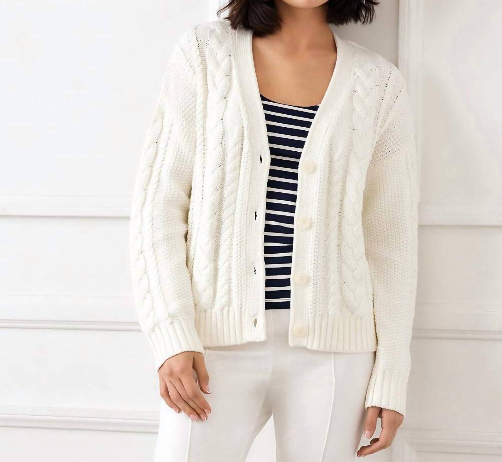 Karen Kane Cable Knit Cardigan Sweater in cream - women's cardigan - view 6