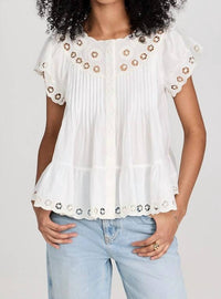 SEA Arabella Embroidery Flutter Sleeve Tank Top in cream - women's tank top