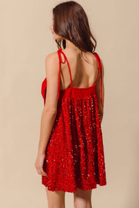 So Me Vicky Velvet Sequin Babydoll Holiday Mini Dress in red - women's dress - alternate view