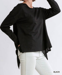 Umgee - Round Neck Slub Knit Woven Top