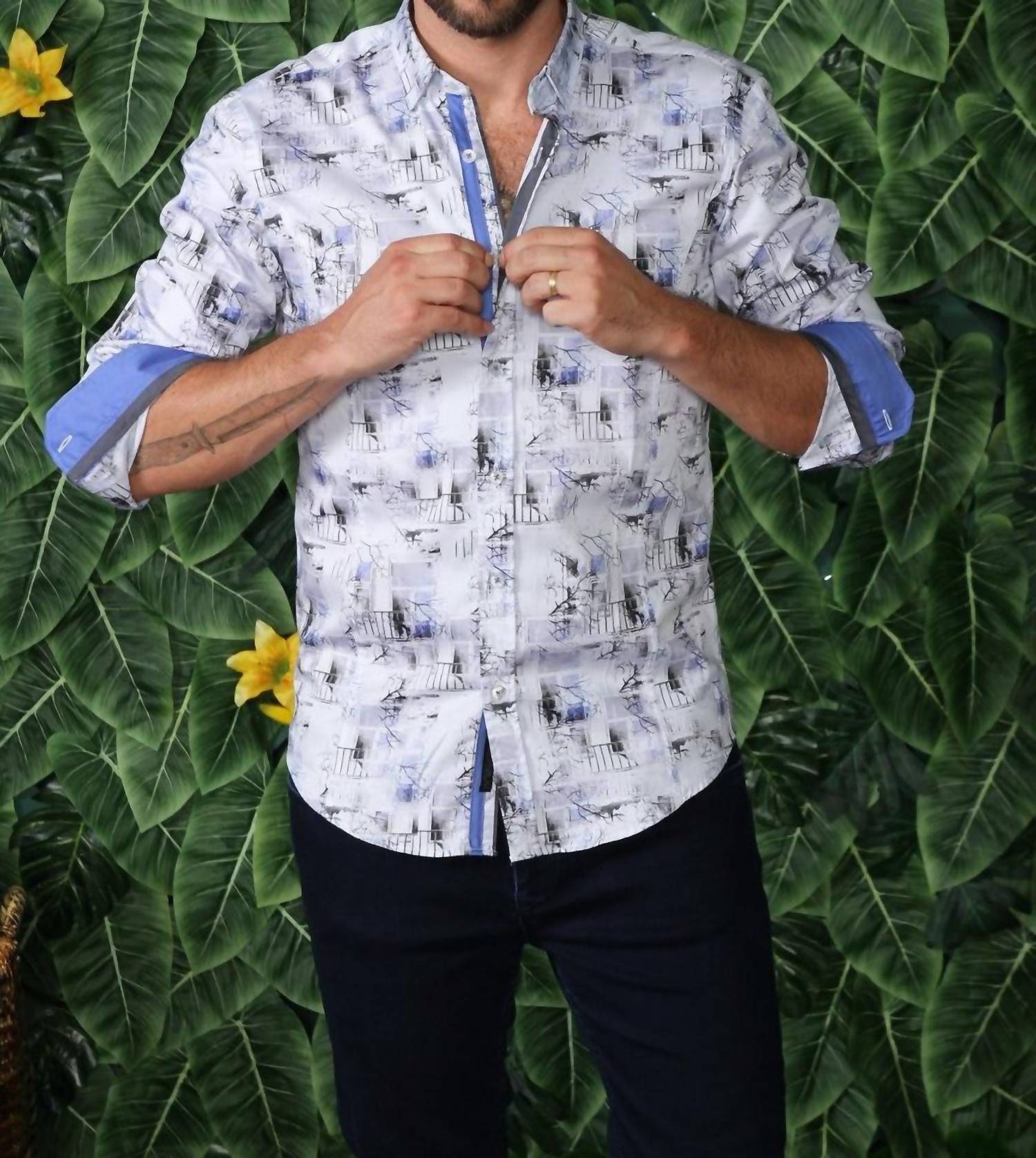 Eight X - Long Sleeve Button Down Shirt With Branches Design
